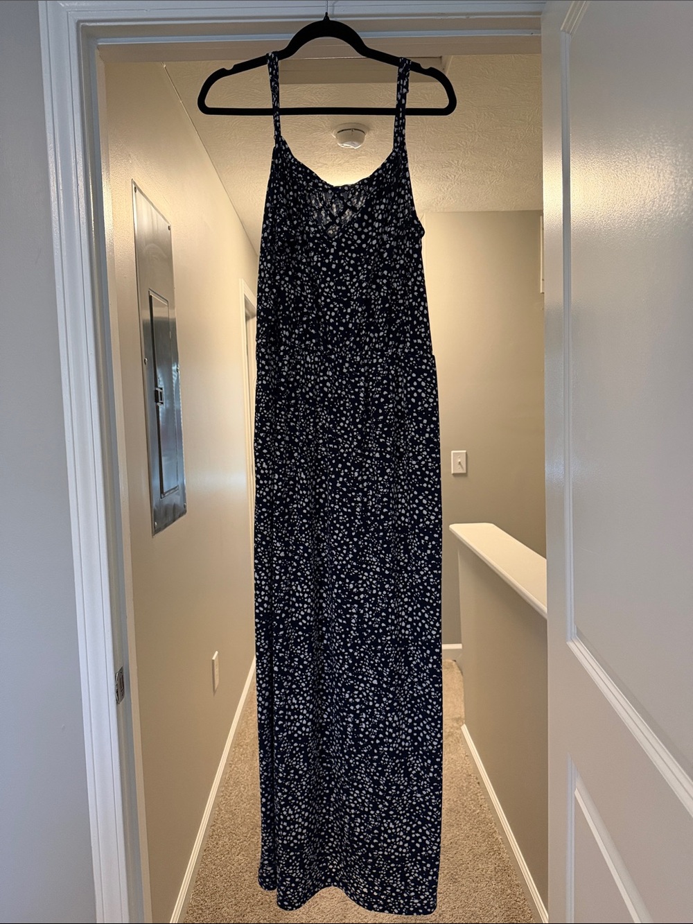 Maurices Navy Blue Maxi Dress with Adjustable Spaghetti Straps